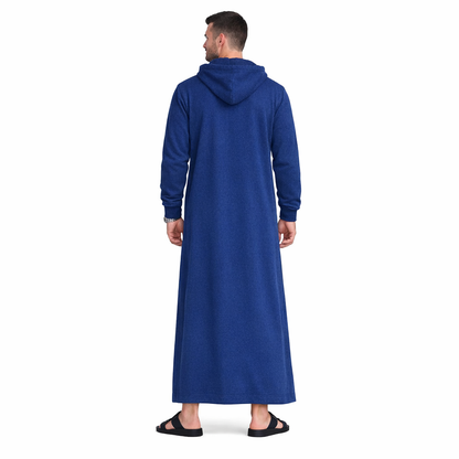 Donchie Mens Navy Hoodie Jubbah Thobe Cotton Fleece