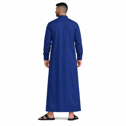 Lamsa Men's Navy Blue Saudi Thobe Luxury Jubbah