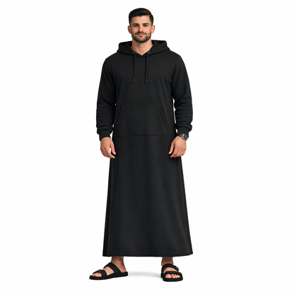 Donchie Men's Black Hoodie Jubbah Thobe Cotton Fleece