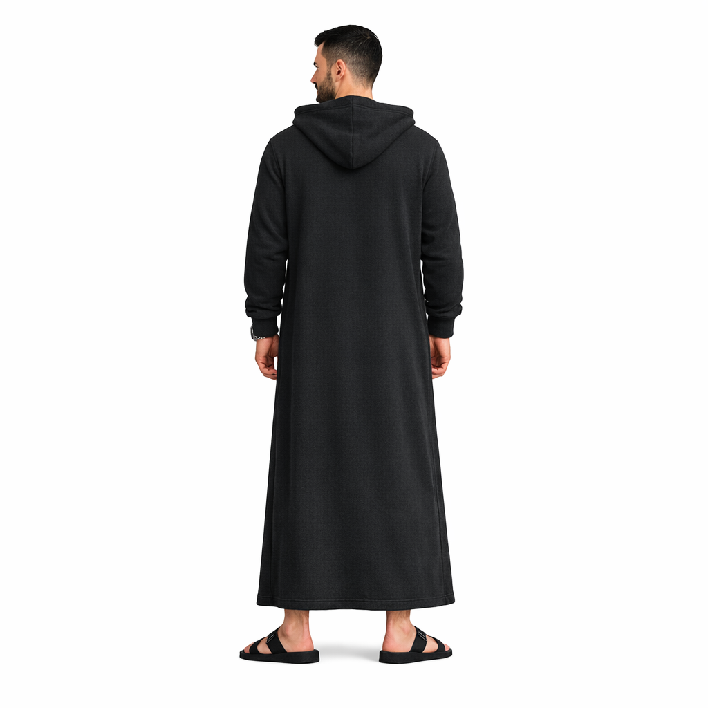Donchie Men's Black Hoodie Jubbah Thobe Cotton Fleece