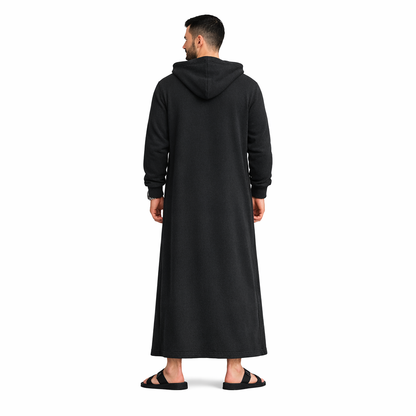Donchie Men's Black Hoodie Jubbah Thobe Cotton Fleece
