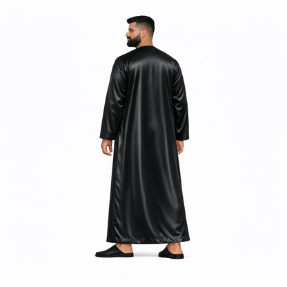 Lamsa Black Satin Emirati Thobe Jubba