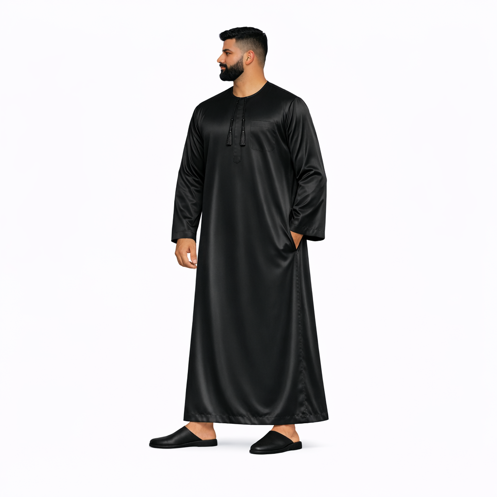 Lamsa Black Satin Emirati Thobe Jubba