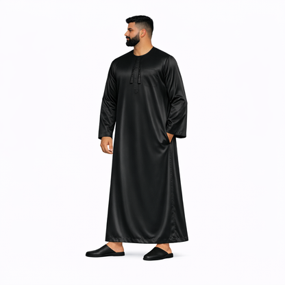 Lamsa Black Satin Emirati Thobe Jubba