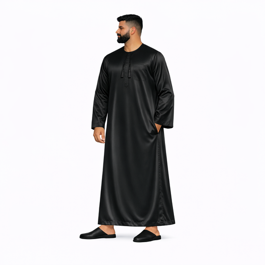 Lamsa Black Satin Emirati Thobe Jubba