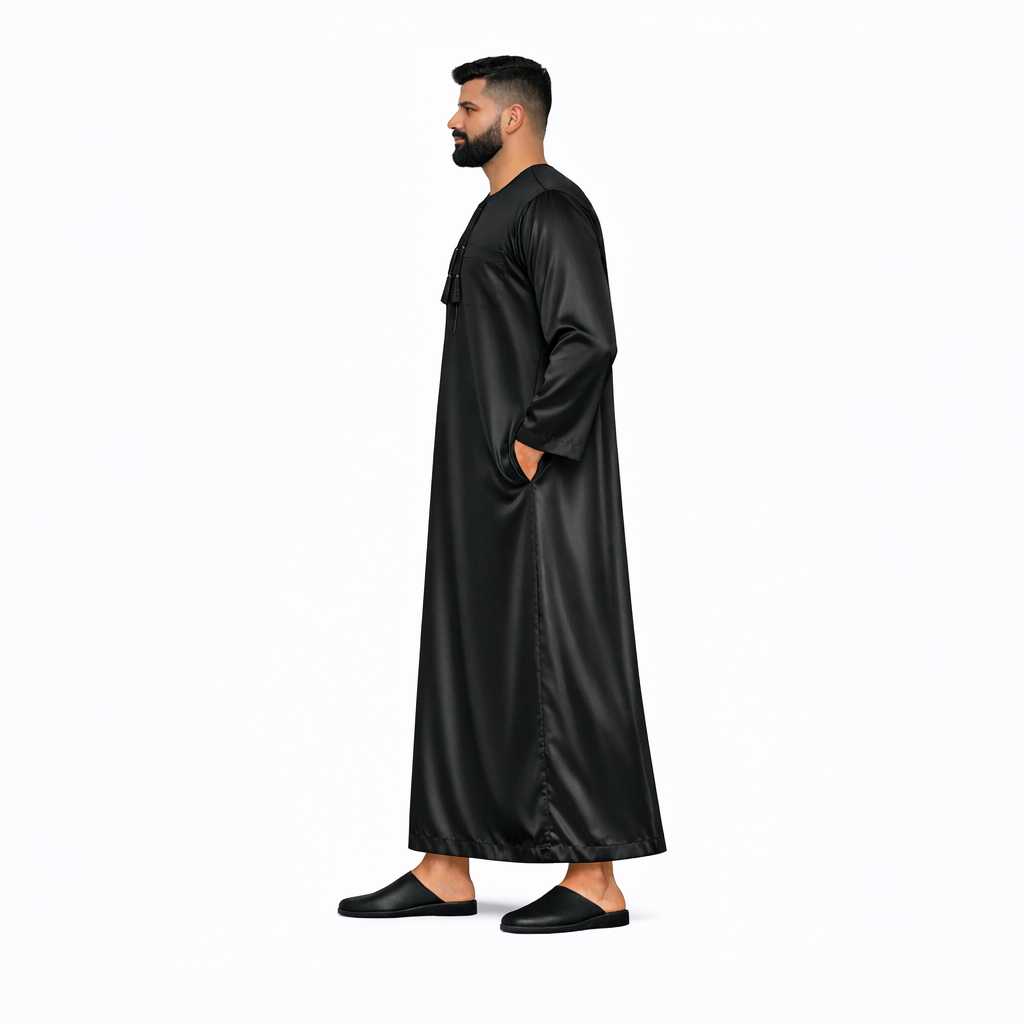 Lamsa Black Satin Emirati Thobe Jubba