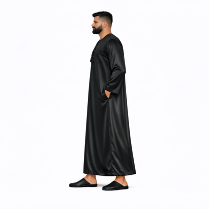 Lamsa Black Satin Emirati Thobe Jubba