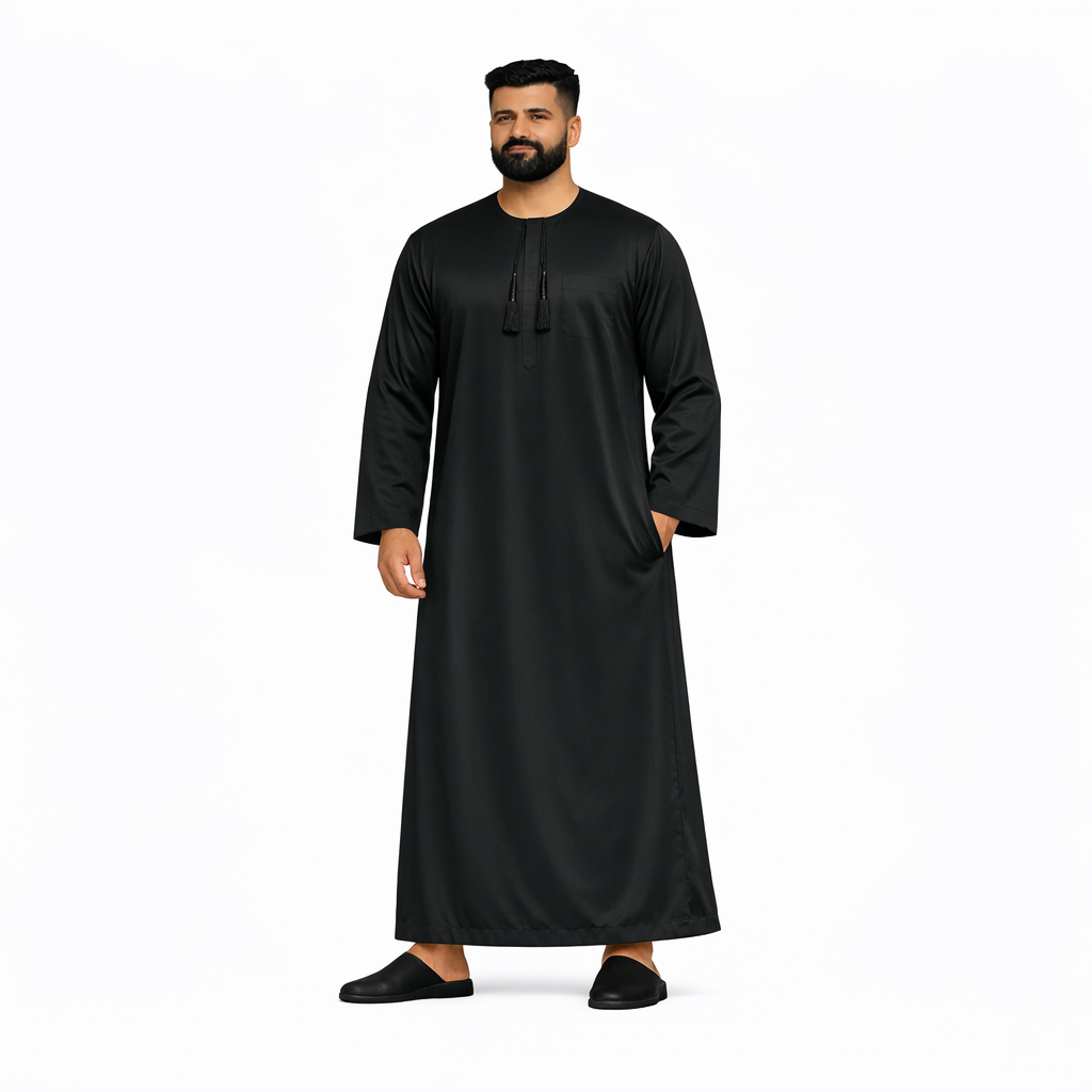 Lamsa Mens Black Emirati Thobe Jubba