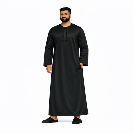 Lamsa Mens Black Emirati Thobe Jubba