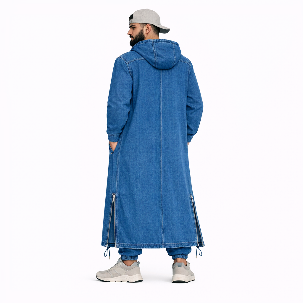 Donchie Men's Blue Jean Jubbah Thobe Cotton Fleece