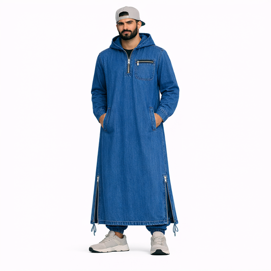 Donchie Men's Blue Jean Jubbah Thobe Cotton Fleece
