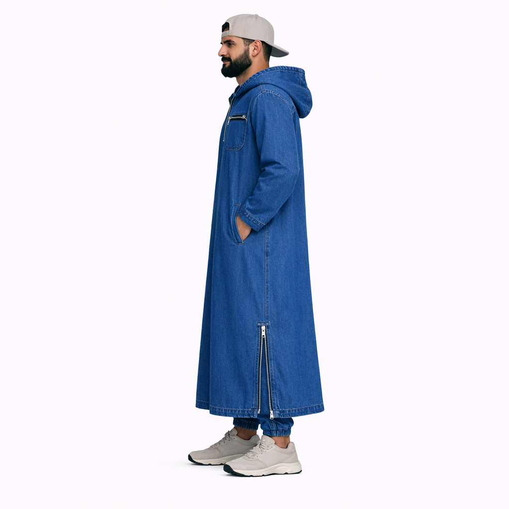 Donchie Men's Blue Jean Jubbah Thobe Cotton Fleece