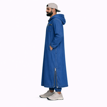 Donchie Men's Blue Jean Jubbah Thobe Cotton Fleece