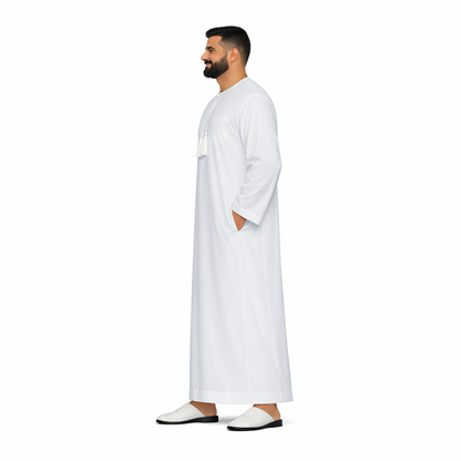 Lamsa White Poly Cotton Emirati Thobe Jubba