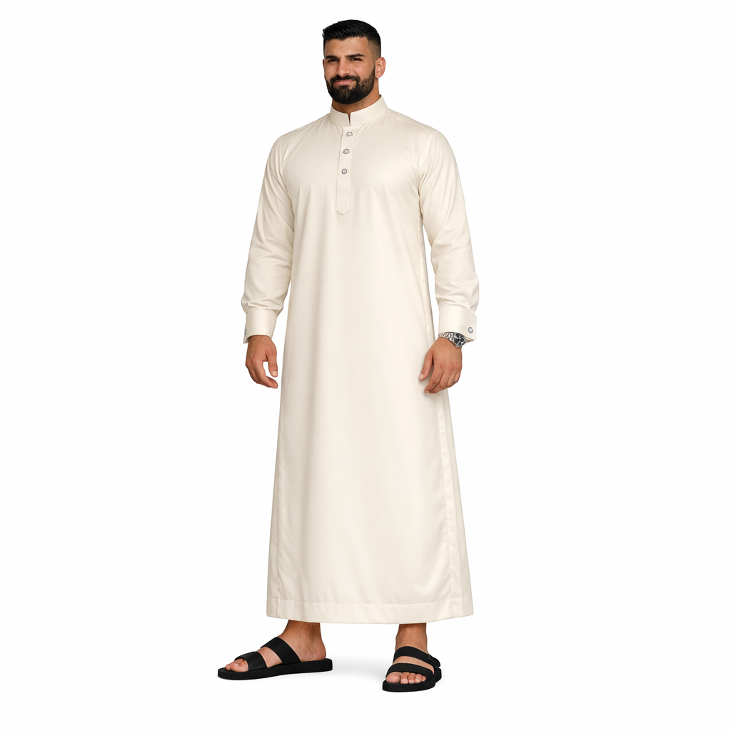 Lamsa Men's Cream Saudi Thobe Jubbah