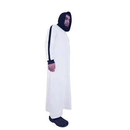 Donchie Men's White Hoodie Striped Jubbah Cotton Fleece