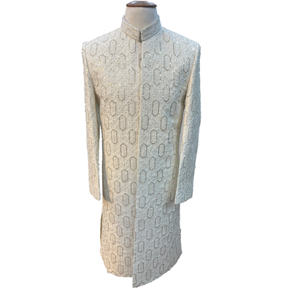 Dahab Men's Light Cream Groom Wedding Sherwani