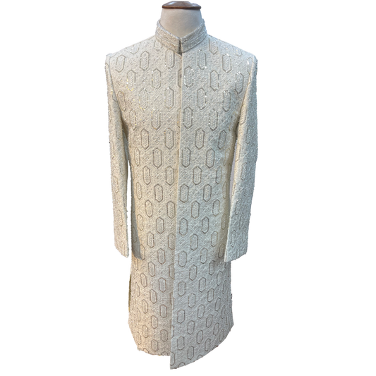 Dahab Men's Light Cream Groom Wedding Sherwani