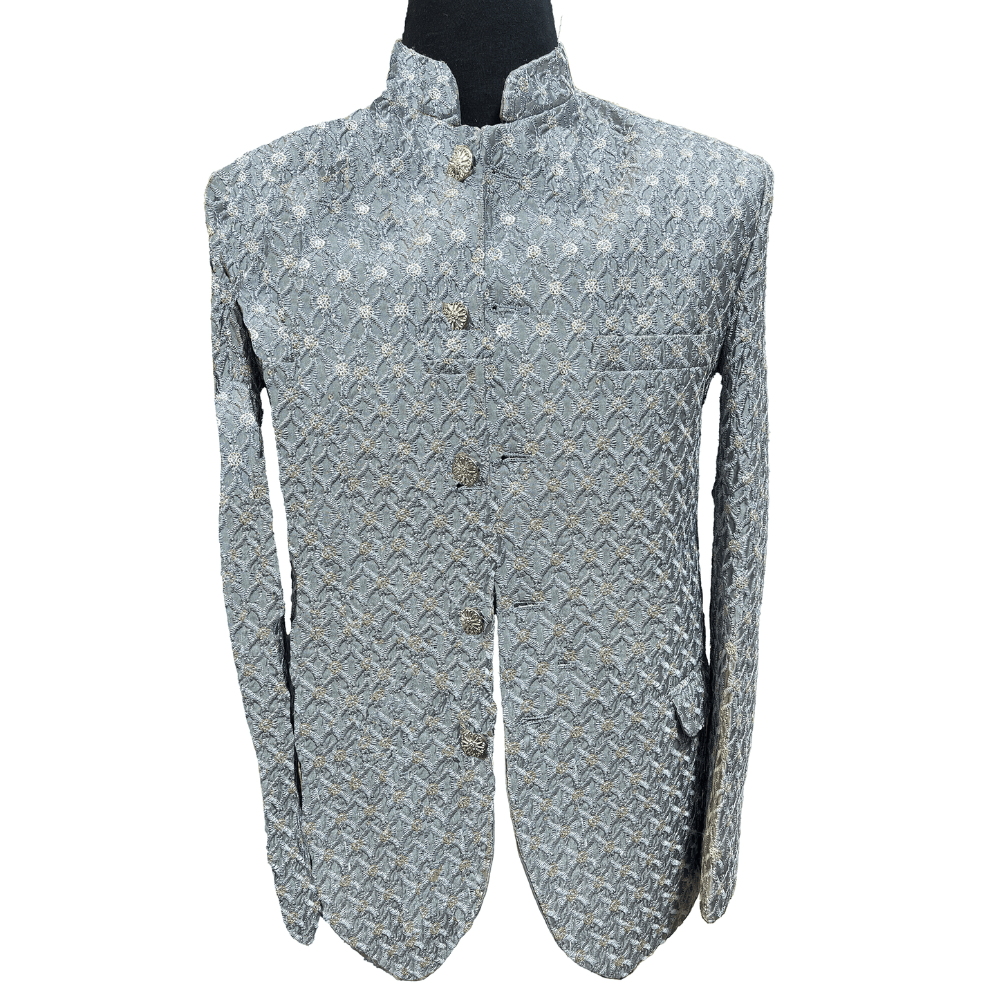 Dahab Men's Silver Blue Embroidery Wedding Prince Coat For Groom