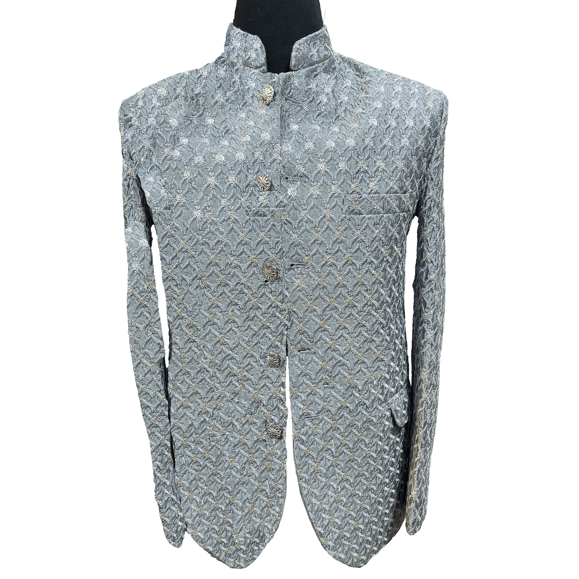 Dahab Men's Silver Blue Embroidery Wedding Prince Coat For Groom