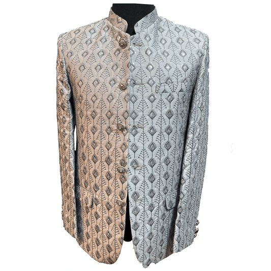 Dahab Silver Mens Groom Wedding Indian Prince Coat