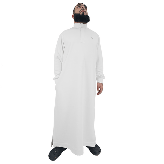Donchie Men's White Jubbah Thobe Cotton Fleece