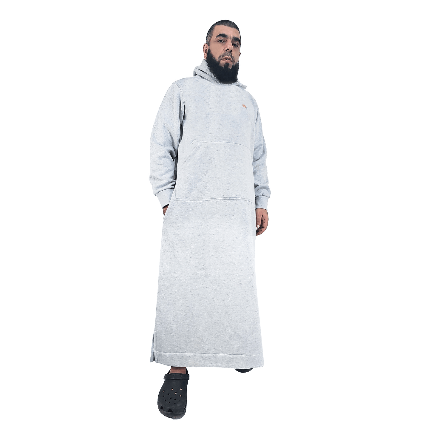 Donchie Mens Grey Hoodie Jubbah Thobe Cotton Fleece