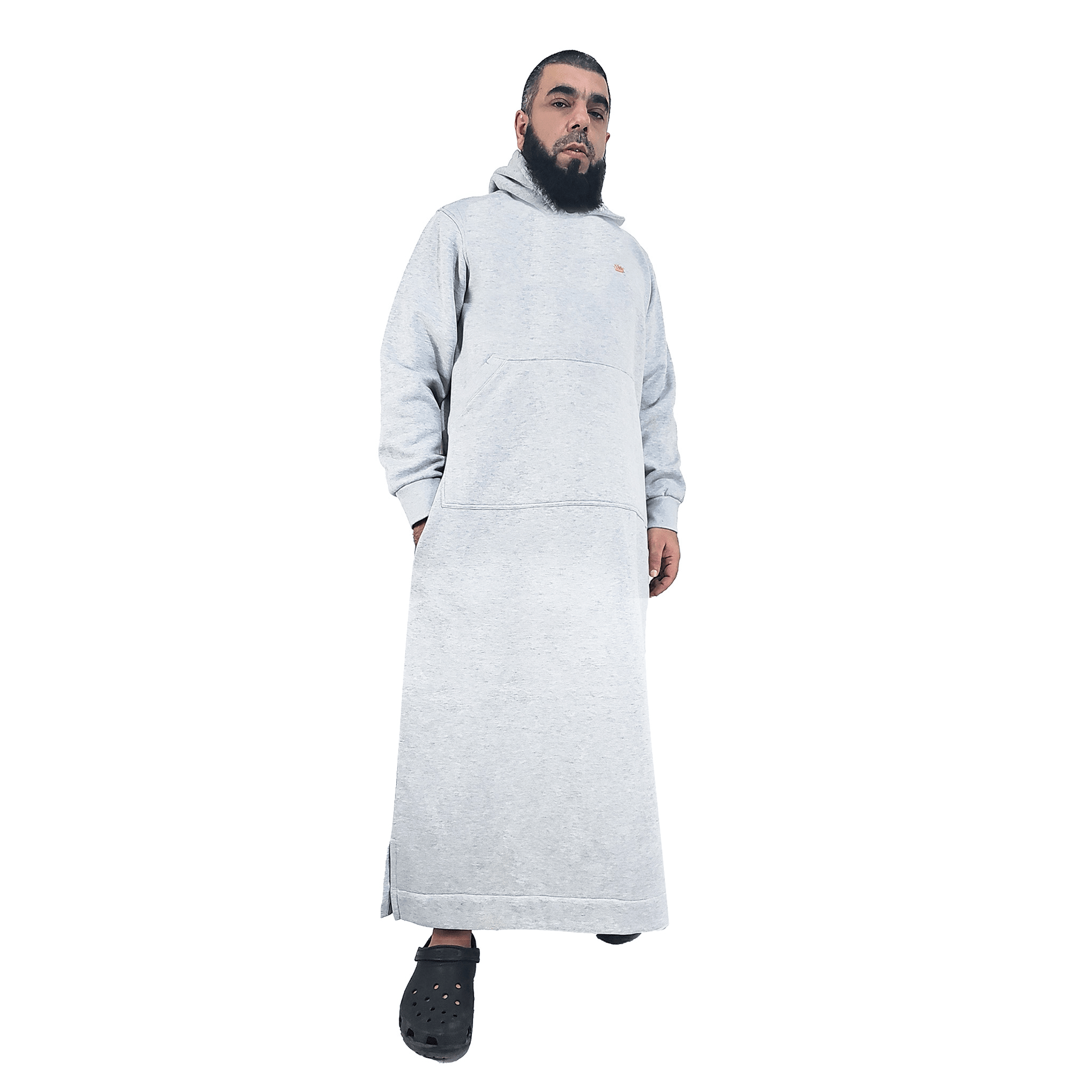 Donchie Mens Grey Hoodie Jubbah Thobe Cotton Fleece