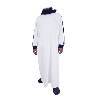 Donchie&nbsp;Men's White Striped Hoodie Fleece Thobe