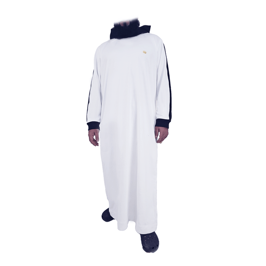 Donchie&nbsp;Men's White Striped Hoodie Fleece Thobe