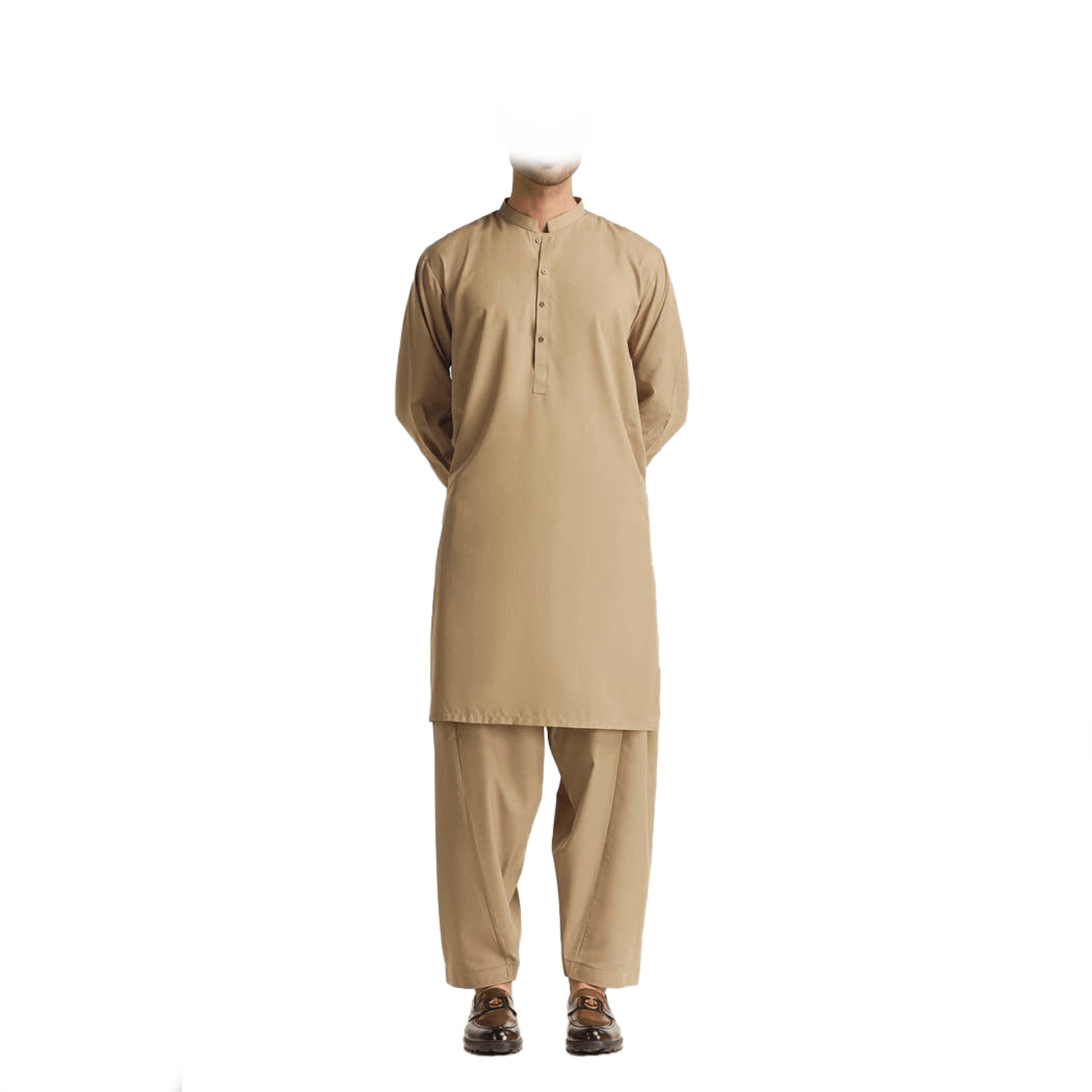 Lamsa Beige Band Shalwar Kurta Kameez Cotton Blend