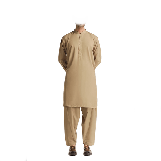 Lamsa Beige Band Shalwar Kurta Kameez Cotton Blend