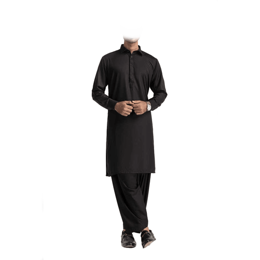 Lamsa Black Collar Shalwar Kurta Kameez Cotton Blend