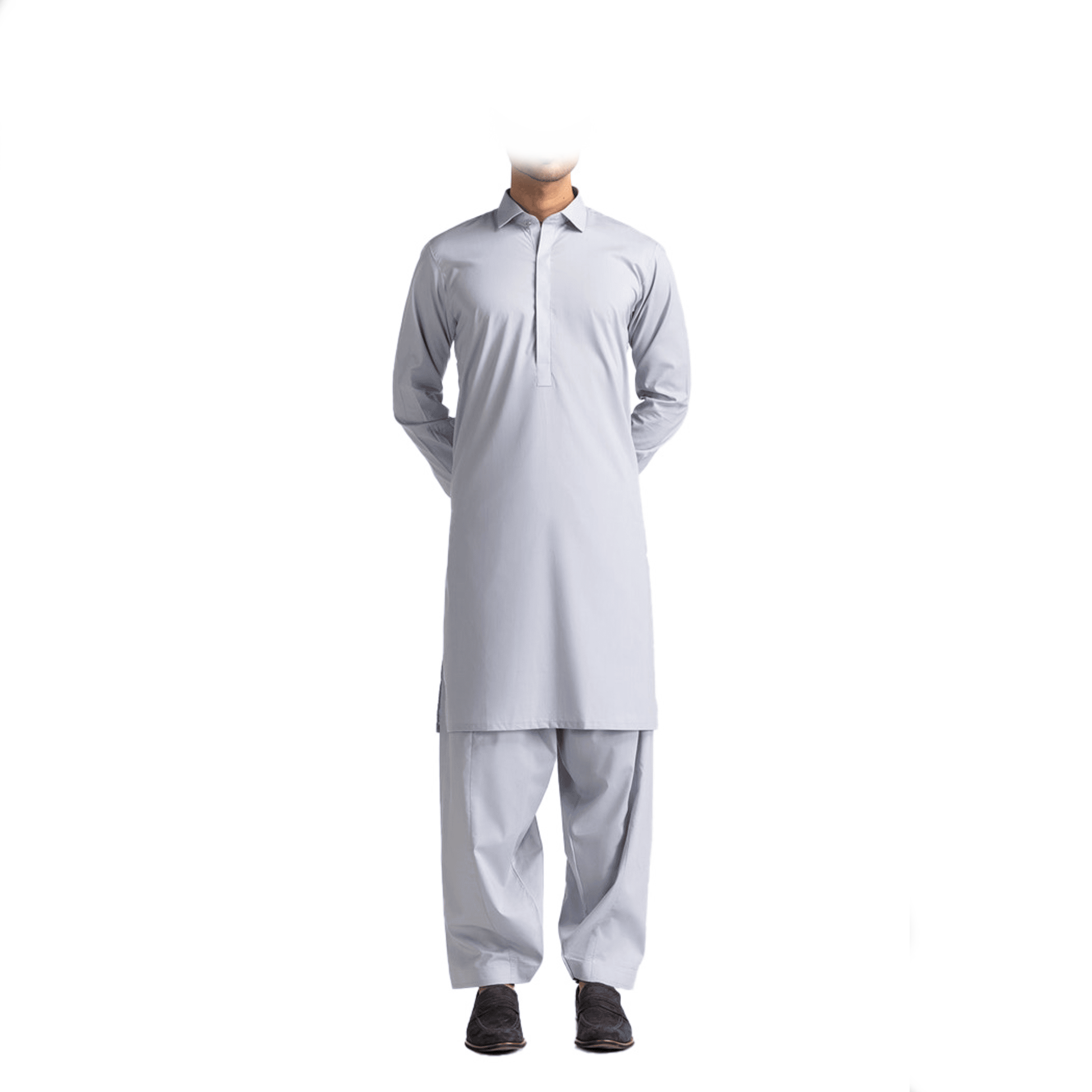 Lamsa Light Grey Collar Shalwar Kameez Cotton Blend