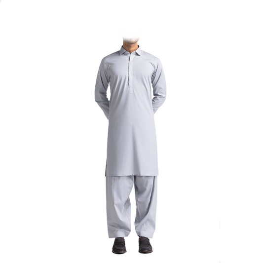 Lamsa Light Grey Collar Shalwar Kameez Cotton Blend
