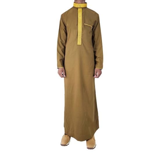 Lamsa Men's Camel Brown Luxury Embroidery Thobe