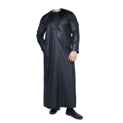 Lamsa Mens Black Satin Emrati Thobe Jubba