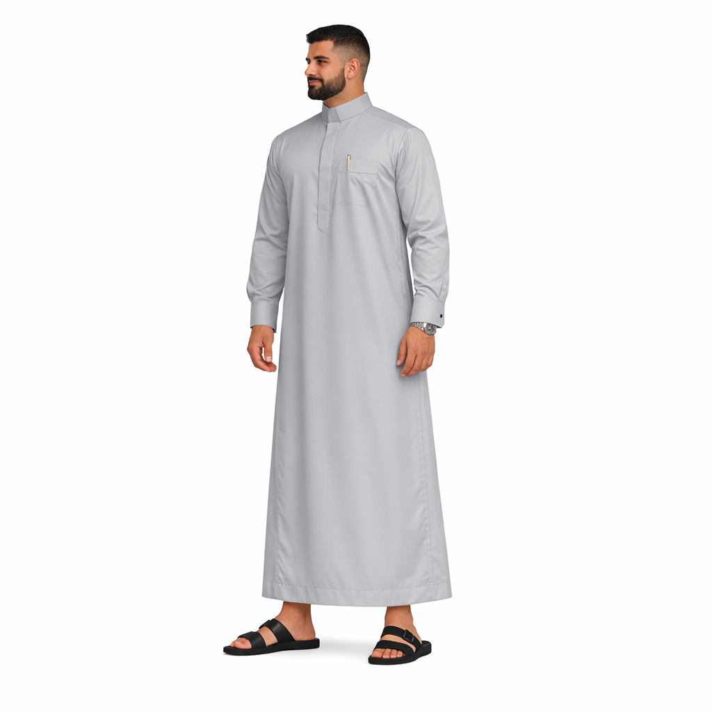 Lamsa Men's Light Grey Saudi Thobe
