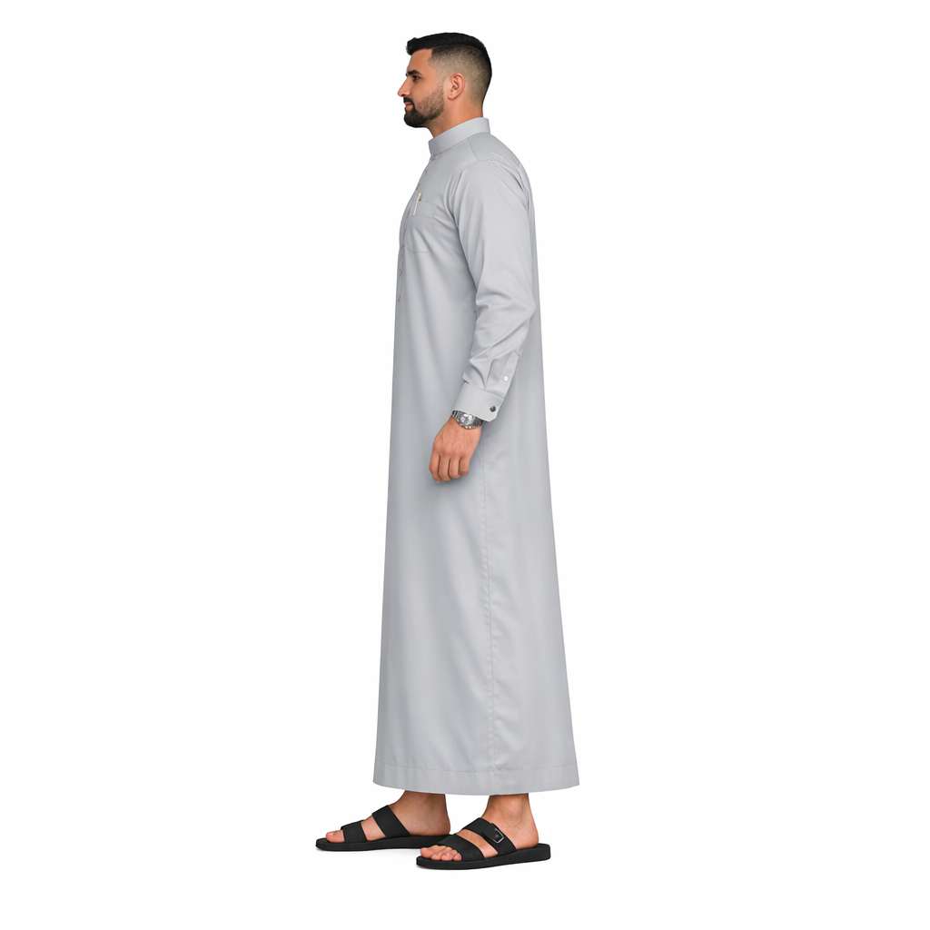 Lamsa Men's Light Grey Saudi Thobe