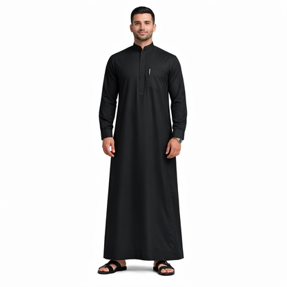 Lamsa Men's Black Saudi Thobe Luxury Jubbah
