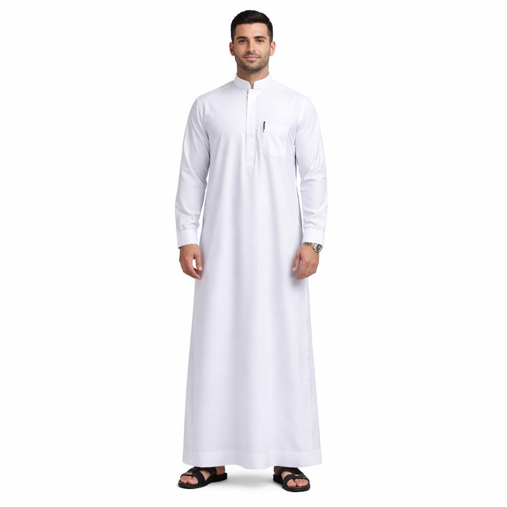 Lamsa Men's White Saudi Thobe Luxury Jubbah Kandura