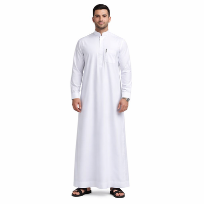 Lamsa Men's White Saudi Thobe Luxury Jubbah Kandura