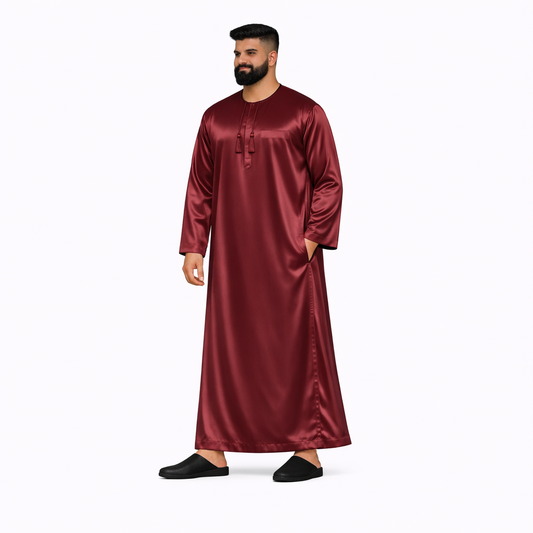 Lamsa Maroon Satin Emirati Thobe Jubba