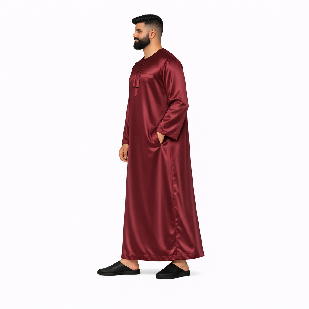 Lamsa Maroon Satin Emirati Thobe Jubba
