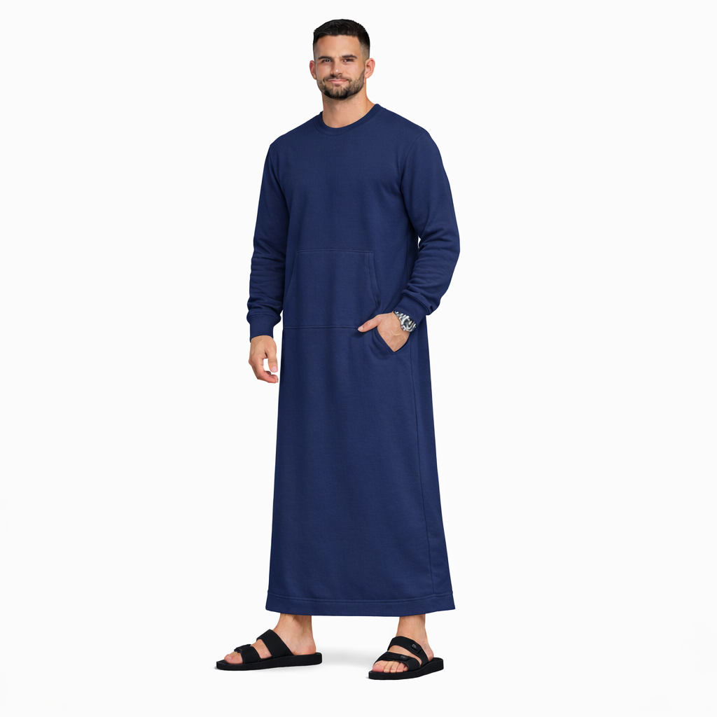 Donchie Men's Navy Blue Sweatshirt Jubbah Thobe Cotton Fleece