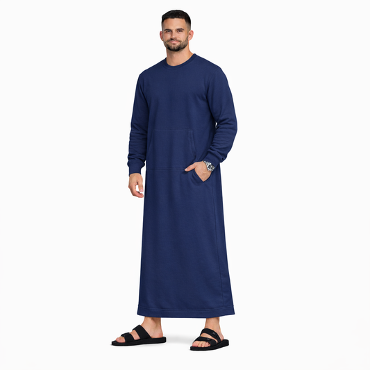 Donchie Men's Navy Blue Sweatshirt Jubbah Thobe Cotton Fleece