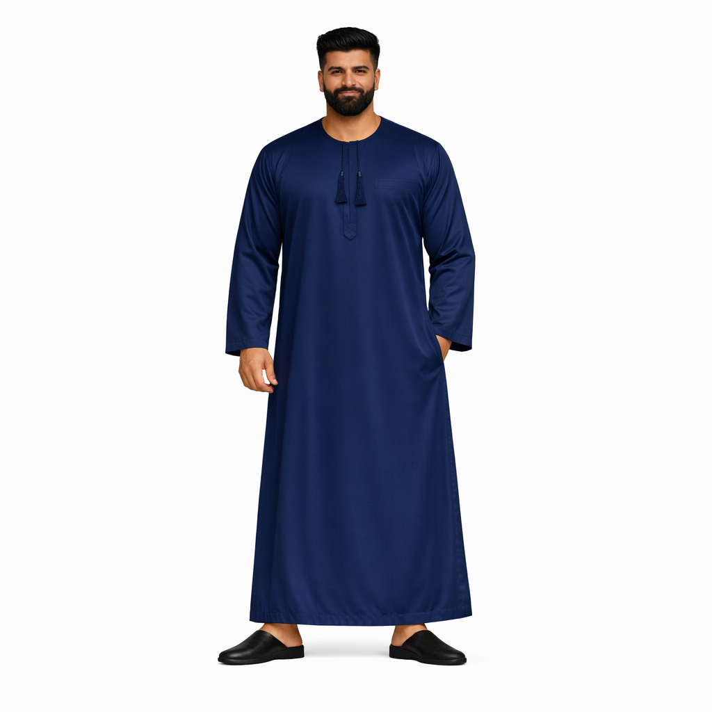 Lamsa Men's Navy Blue Emirati Thobe Jubba