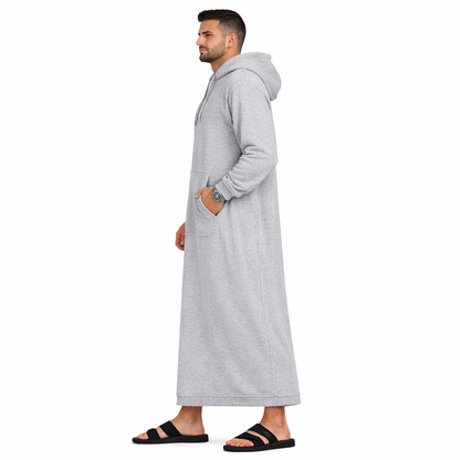 Donchie Men's Grey Hoodie Jubbah Thobe Cotton Fleece