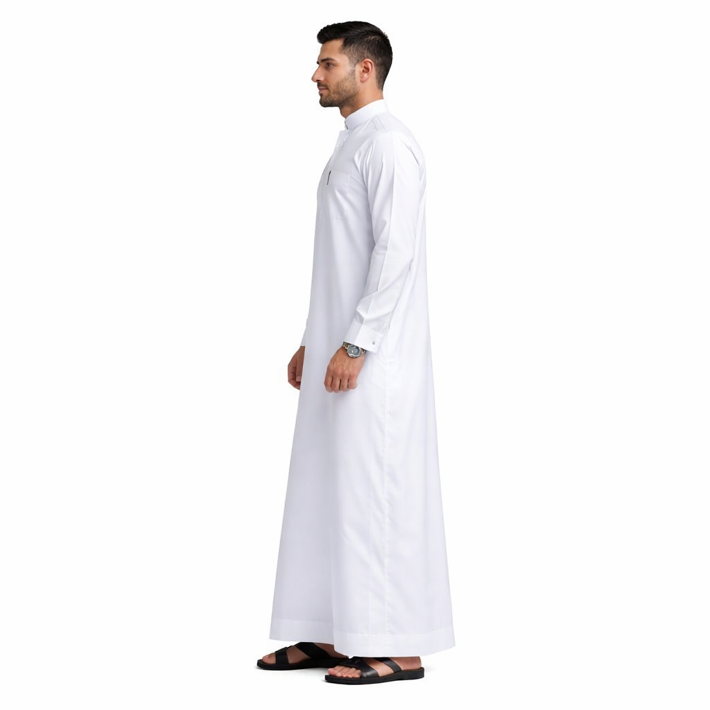 Lamsa Men's White Saudi Thobe Luxury Jubbah Kandura