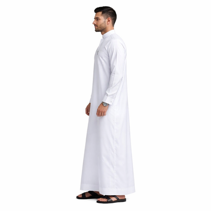 Lamsa Men's White Saudi Thobe Luxury Jubbah Kandura